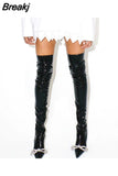 Crystal Long Boots Women Sexy Party Shoes Luxury Brand Women's Over-the-knee Boots Black High Heels Demonia
