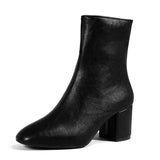 White High Heels Ankle Boots for Women 2023 Autumn PU Leather Square Toe Short Boots Woman Fashion Thick Heels Botas