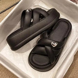 Women Slippers Summer Shallow Med Slides Platform Fashion Butterfly-Knot Shale Female Beach Soft Luxury Sabot