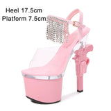 Women's Shoes Stripper Heels Platform Sandals Mules High Heels 17.5 cm Transparent Strip Pole Dance Pistol Heel Size