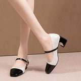 Leather Middle Heel Women Shoes Square Buckle Thick Heel Females Shoes Fashion Leisure Spring Ladies Dress Pumps Size