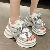 Sports Platform Sandals Women Summer 2023 Thick Bottom Wedge Walking Shoes Woman Peep Toe Lace Up Chunky Sandalias
