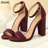 Summer Plus Size 34-43 Woman 9.5cm High Heels Sandals Classic Block Platform Pumps Lady Chunky Burgundy Yellow Nude