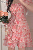 Sleeve French Elegant Dress Beach Floral One Piece Dress Korean Fashion Party 2023 Summer Casual Vintage Midi Dress