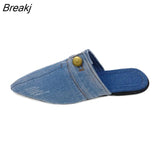 Design Slippers 2023 Spring New Pointed Deep Mouth Thick High-heeled Denim Outer Wear Baotou Slippers Shoes for