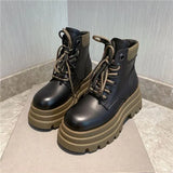 Boots Rock Shoes Woman Round Toe Lace Up Plush Winter Footwear Boots-Women Med Lolita Fur 2023 Autumn Ankle Solid Rome
