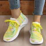 Rainbow Mesh Platform Sneakers for Women 2023 Autumn Non Slip Knitting Tennis Shoes Woman Lace Up Casual Sports Shoes
