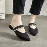 Women Mules Slippers Female Summer Flats Sandals Knit Fabric Stretch Slides Holiday Beach Shoes Square Heel Square Toe