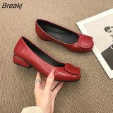 Women Fashion Red Pu Leather Short Square Heel Pumps Lady Casual High Quality Sky Blue Comfort Office