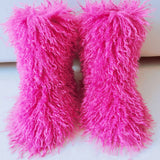 Hot Women Warm Fluffy Leather Boot Winter Plush Artificial Fur Snow Boot Outdoor Antiskid Shoe Mujer Platform Cotton