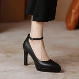 Spring and Autumn Season New Fashion Pointed Shallow Mouth One Line Buckle Solid Color Women's Mary Jane Single