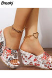 Dropship Platform Wedges Mules Sandals 2023 Summer New Floral Pattern Slide Sandals Comfy Beach Shoes Outside Slider