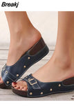 Heel Sandals Women's 2023 Summer New Metal Buckle Willow Nails Fish Mouth Roman Outdoor Beach Comfortable