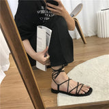 Shoes Women Sandals Narrow Band Vintage Square Toe Flat Cross Strap Thong Sandals V Shape Design Shoes