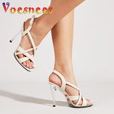 Summer New Slim Heel Sandals European And American Fashion Crystal High Heels 11CM Ankle Buckle Strap Hollow Out Rome