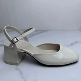 Sandals Med Block Heels Female Shoe All-Match Mary Jane New Medium Chunky Girls Closed Beige Clear Comfort Summer Fashion