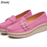 Women Platform Shoes Leather Flats Casual Thick Bottom Height Increasing Slip on Creepers Sneakers Moccasins Suede