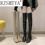 Female Women Boots Sexy Zipper Over The Knee Boots Women Flats Shoes Square Toe Long Boots Thigh High