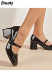 Toe Vintage Ankle Buckle Mary Jean Shoes 2023 European Style Thick High Heels Solid Elegant Women's Pumps Spring