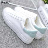 Women White Flats Pu Soft Leather Sneakers Canvas Loafers Comfort Lace Up Casual Spring Woman Vulcanized Shoes Summer
