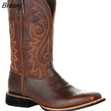 Men Boots Mid Calf Western Cowboy Motorcycle Boots Male Autumn Outdoor PU Leather Totem Med-Calf Boots Retro Designed Men