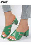 Open-toe Cross Women Slippers Shallow Heel Women's Shoes Women Sandals Summer Fashion Square Heel Slippers Designer