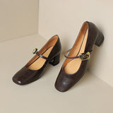 2024 New Silver Square-Headed Mary Jane Shoes With Thick Heels And Single Shoes With Shallow Mouth Buckle High-Heeled