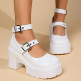 Chunky Platform Pumps for Women Super High Heels Ankle Strap Mary Jane Shoes Woman Patent Leather Thick Heel Pumps