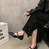 Small Leather Shoes 2024 New Spring Thick-Heeled Low-Heeled High-Heeled Shoes Vintage French Style Mary Jane Single