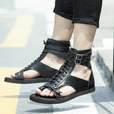 Summer New Men's Fashion High Top Sandals Versatile Men's ROMAN SANDALS Pu Casual Lace Up Zipper Sandals Men Shoes Size