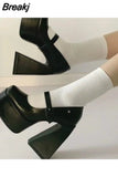 French Retro Women Shoes with High Heel Square Head Mary Jane Shoes High Heel Pumps Women's Party Shoes Work Dress