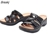 Slippers Open Toe Non-Slip Ladies Slides Fashion Adjustable Casual Wedge Shoes Solid Beach Footwear Women Sewing