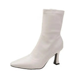 Socks Heels Winter Shoes For Women Boots-Women Stockings 2024 Autumn Rubber Pointy High Heel Ankle Ladies Lace-Up