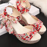 Women Sandals Dot Bowknot Design Platform Wedge Female Casual High Increas Shoes Ladies Fashion Ankle Strap Open Toe