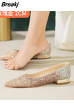 Bling Square Heels Pumps Women Sequins Pointed Toe Low Heels Party Shoes Woman Slip-on Wedding Banquet
