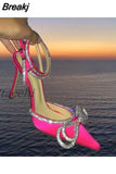 Rhinestones Women Pumps Crystal Bowknot Satin Sandals 2023 Summer Transparent Shoes High Heels Party Prom Designer