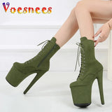 Sexy Combat Fetish 8 Inch High Heels Platform Ankle Boots Women Winter Gothic Shoes 20CM ArmyGreen Pole Dancing