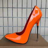 Women Red Inside Pumps 16cm Extreme Metal High Heels Black Sexy Pointy Toe Stilettos Man Fetish Model Club