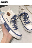 Spring Summer Fashion Bear Women Canvas Shoes High-top Canvas Shoes Lace Up Casual Sneakers Female Off White Shoes