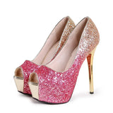 Heels Platform Woman's Peep Toe Pumps Gold Silver Wedding Shoes Bridal Heels Banquet Ladies 2023 Elegant Women Heeled