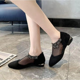 Women High Heel Shoes Fashion Mesh Breathable Pumps Pointed Thick Heels Female Dress Shoes Rhinestone Elegant