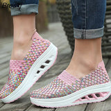 Women Sneakers Canvas Shoes Wedges Increased Thick Platform Shoes Woman Woven Breathable Casual Sneakers Ladies Tenis