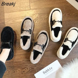 Women Winter Warm Flats Cotton Shoes Plush Moccasins Slip-on Plush Loafers Chaussures Plates Casual Shoe Female Chaussures