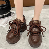 PU Chunky Sneakers for Women 2023 Non Slip Platform Sports Shoes Woman Thick Sole Lace Up Vulcanize Shoes Zapatillas
