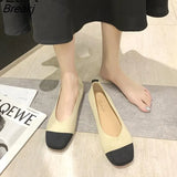 NEW Women Slip On Flat Loafers Patchwork Square Toe Shallow Ballet Flats Shoes knitting Casual Flat Shoes Ballerina