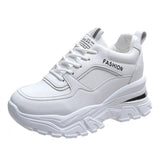 White PU Leather Chunky Sneakers Women Autumn Winter Platform Vulcanize Shoes Woman Thick Bottom Hidden Heels Sport