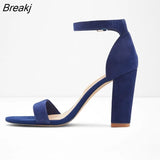 Women Sandals Open Toe Sexy Ankle Straps High Heels Summer Suede Thick Heel Pumps Dress Wedding