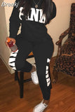 Casual PINK Letter Print Top And Pants Two Piece Sets Fall Winter O Neck Long Sleeve Matching Outfits Female