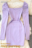 Women Elegant Square Neck Long Sleeve Bodycon Mini Dress 2023 Fashion Spring Slim Party Club Dress Vestidos Fashion