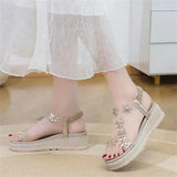 Women's Shoes Beach Sandals for Woman Transparent Summer 2023 Clear Footwear with Medium Heels Diamond Rhinestones Wedges Heel